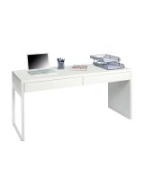 Scrivania Houston, Scrittoio multifunzione reversibile da ufficio, Tavolo da studio porta PC con 2 cassetti, 138x50h75 cm, Bianco