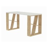 Scrivania Keid, Scrittoio angolare, Tavolo ufficio multiuso, Scrivania salvaspazio multi posizione, 140x60h75 cm, Bianco e Rovere