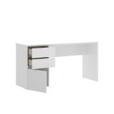 Scrivania Lagoni, Scrittoio multiuso da ufficio o cameretta, Tavolo da studio lineare con 2 cassetti e 1 anta, 139x60h75 cm, Bianco lucido