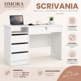 Scrivania lineare bianca 109x48cm con 3 cassetti - Franklin