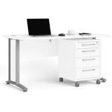Scrivania lineare bianca e grigia 150x80cm con 3 cassetti - Azzaro