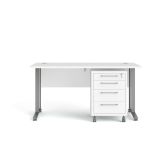 Scrivania lineare bianca e grigia 150x80cm con 3 cassetti - Azzaro