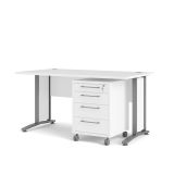 Scrivania lineare bianca e grigia 150x80cm con 3 cassetti - Azzaro