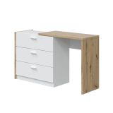 Scrivania lineare bianca e legno 130x40cm con 3 cassetti - Armando