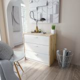 Scrivania lineare bianca e legno 130x40cm con 3 cassetti - Armando