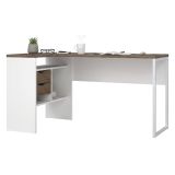 Scrivania lineare bianca e noce 145x81cm con 2 cassetti - Moire