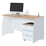 Scrivania lineare bianca e rovere 136x67cm con 3 cassetti - Azziz