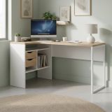 Scrivania lineare bianca e rovere 145x81cm con 2 cassetti - Moire