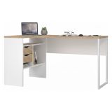 Scrivania lineare bianca e rovere 145x81cm con 2 cassetti - Moire
