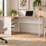 Scrivania lineare bianca e rovere 145x81cm con 2 cassetti - Moire