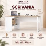 Scrivania lineare bianca e rovere 145x81cm con 2 cassetti - Moire