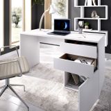 Scrivania lineare bianca lucida 139x60cm con 2 cassetti - Ardina