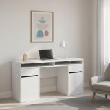 Scrivania lineare bianca lucida 149x48cm con 2 cassetti - Leepi