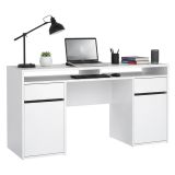 Scrivania lineare bianca lucida 149x48cm con 2 cassetti - Leepi