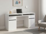 Scrivania lineare bianca lucida 149x48cm con 2 cassetti - Leepi