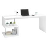 Scrivania lineare bianca lucida 180x60cm con supporto pc - Poseidone