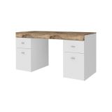 Scrivania lineare bianca lucida e acero 130x60cm con 1 cassetto - Aladdin