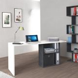 Scrivania lineare bianca lucida e ardesia 110x50cm con supporto pc - Antioco