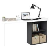 Scrivania lineare bianca lucida e ardesia 110x50cm con supporto pc - Antioco