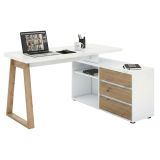 Scrivania lineare bianca lucida e rovere 135x75cm con 3 cassetti - Hachette