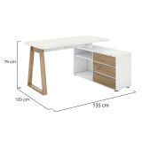 Scrivania lineare bianca lucida e rovere 135x75cm con 3 cassetti - Hachette