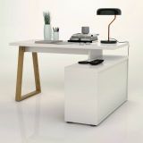 Scrivania lineare bianca lucida e rovere 135x75cm con 3 cassetti - Hachette