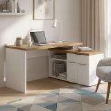 Scrivania lineare bianca lucida e rovere 140x120cm con 1 cassetto - Belpasso