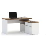 Scrivania lineare bianca lucida e rovere 140x120cm con 1 cassetto - Belpasso