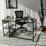 Scrivania lineare nera 130x60cm con piano in vetro - Ameglia