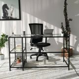 Scrivania lineare nera 130x60cm con piano in vetro - Ameglia