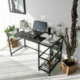 Scrivania lineare nera 130x60cm con piano in vetro - Ameglia