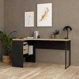 Scrivania lineare nera e quercia 145x81cm con 2 cassetti - Moire