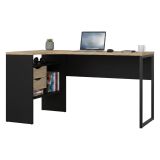Scrivania lineare nera e quercia 145x81cm con 2 cassetti - Moire