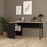 Scrivania lineare nera e rovere 145x81cm con 2 cassetti - Moire