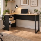 Scrivania lineare nera e rovere 145x81cm con 2 cassetti - Moire