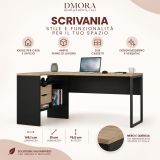 Scrivania lineare nera e rovere 145x81cm con 2 cassetti - Moire