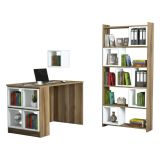 Scrivania lineare noce e bianca 120x65cm con libreria - Hongyu