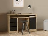 Scrivania lineare quercia e nera 126x55cm con 3 cassetti - Shanshan