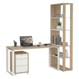 Scrivania lineare rovere e bianca 184x79cm con libreria - Etienne