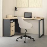 Scrivania lineare rovere e grigia 150x99cm con 3 cassetti - Medard