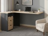 Scrivania lineare rovere e grigia 150x99cmper ufficio - Peipah
