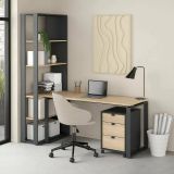 Scrivania lineare rovere e grigia 184x79cm con libreria - Etienne