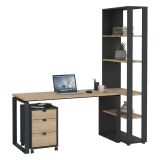 Scrivania lineare rovere e grigia 184x79cm con libreria - Etienne