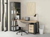 Scrivania lineare rovere e grigia 184x79cm con libreria - Etienne