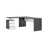 Scrivania Mark, Scrittoio angolare porta PC, Tavolo multiuso per ufficio, Scrivania salvaspazio multiposizione, 100% Made in Italy, cm 160x60h75, Ardesia e Bianco lucido