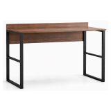 Scrivania Marrone Noce Nero un Ripiano Sfumatura Colore Ripiano Noce 112x60x79h cm, Colore Struttura Nero - Chietino