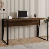 Scrivania Marrone Noce Nero un Ripiano Sfumatura Colore Ripiano Noce 140x70x74h cm, Colore Struttura Nero - Frascati