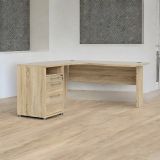 Scrivania Marrone Quercia 3 Cassetti Colore Ripiano Marrone 159x150x75h cm, Sfumatura Colore Struttura Quercia - Roslyn