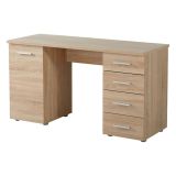 Scrivania Marrone Rovere 2 Ripiani 4 Cassetti 135x50x75.5h cm, 2 Vani - Flaminio