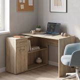 Scrivania Marrone Rovere Angolare un Cassetto 120x92x74h cm, 4 Ripiani - Linaza